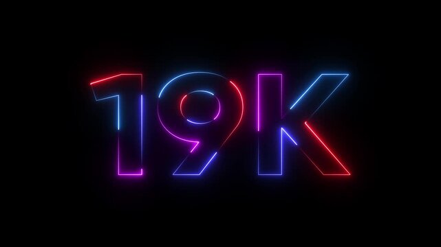 Neon 19 K Sign Glowing Numbers Nineteen Thousand Black Background Colorful Lights neon sign