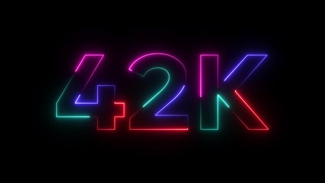 Neon 42 K Sign Glowing Multicolor Number Forty Two Thousand Illuminated Symbol neon sign glowing numbers