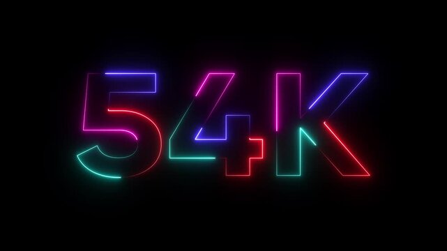 Neon 54k Glowing Numbers on Black Background colorful
