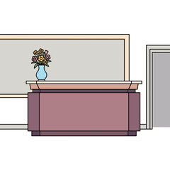 Minimalist reception desk with flowers in a vase