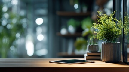 Tablet on wooden table