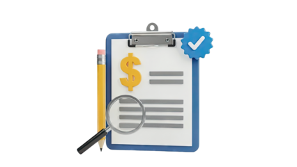 Financial Document Approval with Magnifying Glass and Pencil