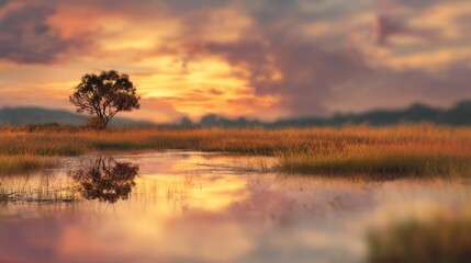 Sunset marsh landscape
