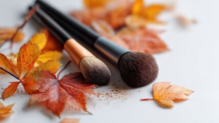 Makeup brushes autumn leaves