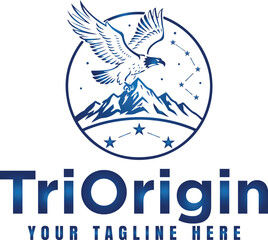 Eagle Bird and Compass Illustration Logo Design.