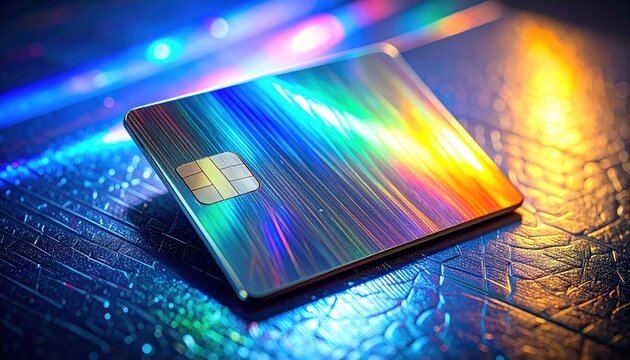 Iridescent Metallic Security Access Card Displaying Holographic Overlay - Powered by Adobe