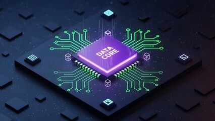 Futuristic CPU Microchip Data Core | Advanced Central Processing Unit Circuitry | Artificial Intelligence and Big Data protection Technology Background