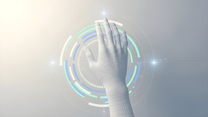 Futuristic Human Machine Interface | 3D Wireframe Hand Touching Digital Hologram | Virtual Reality Technology