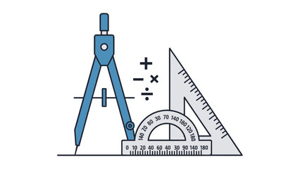 Geometric Drawing Tools Compass Protractor Ruler.