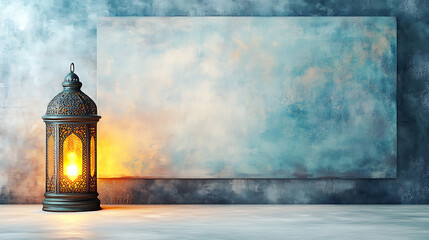 Glowing Ornate Lantern on Textured Abstract Background