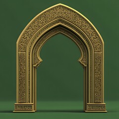 Intricate golden archway with ornate Islamic geometric patterns, symbolizing heritage and tradition.