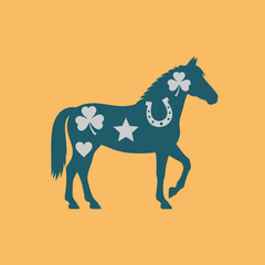 Obraz premium Decorated Horse Silhouette with White Symbols.