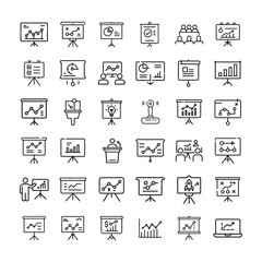 Business presentation and planning line icons collection set