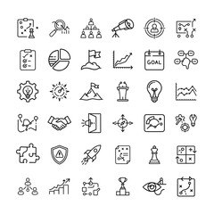Fototapeta premium Business strategy and planning icons set outline vector