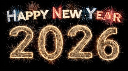 Celebratory fireworks display welcoming the New Year 2026 with vibrant colors and excitement