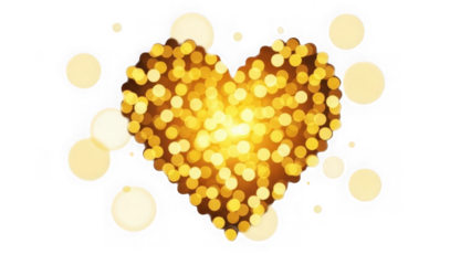 Golden heart sparkling with warmth isolated on transparent background