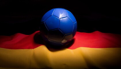 Fototapeta premium pure blue handball placing on germany flag in the dark; free space for text