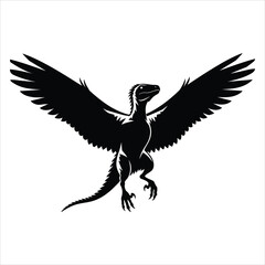 Obraz premium Black silhouette of a flying archaeopteryx with spread wings