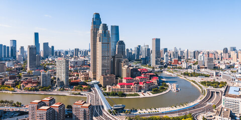 The skyline of Chifeng Bridge and Jinwan Square CBD in Tianjin, China © Govan