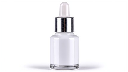 Clear glass dropper bottle with silver cap on a white background, ideal for skincare product display