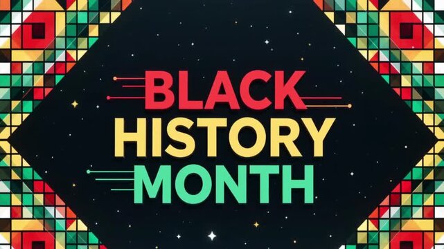 Black History Month Celebration Intro with Colorful Pan-African Mosaic Pattern and Typography