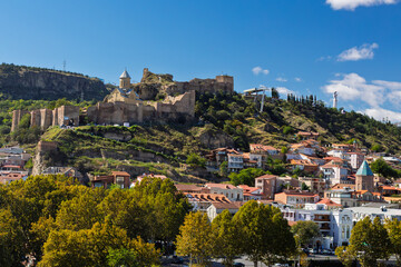 Scenic View Of Narikala Fortress And Old Town In Tbilisi On Sunny Day