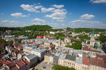 High Angle View Of Lviv Old Town Architecture In Ukraine