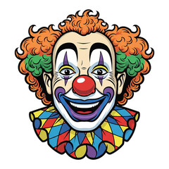 close up, colorful make up of clown character's face, with white background