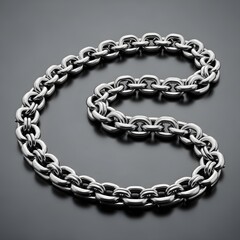 Obraz premium Heavy gauge stainless steel curb link chain necklace elegantly draped in a serpentine curve upon a dark reflective surface creating strong highlights.
