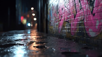 Night alley graffiti wall