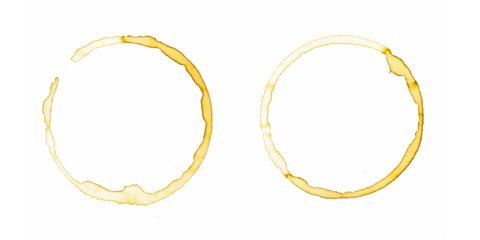 Collection of a circle from the bottom cup- real coffee water paint on white paper in many strokes and technique of a brush. Illustration aroma beverage brush as coffee art isolated PNG file