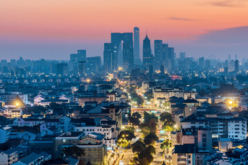 Night view of the skyline of the old city of Suzhou, Jiangsu Province, China