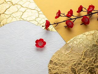 Red flowers on gold and white textured background