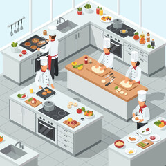 Obraz premium Chefs Preparing Food in Modern Kitchen.