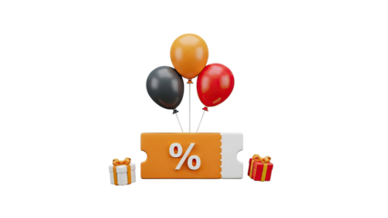 Discount coupon with balloons and gifts