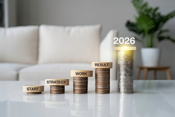 Strategy work result concept with stacked coins