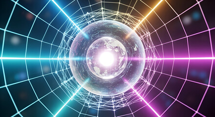 Vibrant digital globe with glowing lines and futuristic network connections