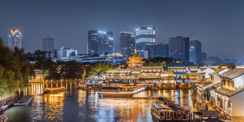 Night view of the skyline of the North Wharf of Shantang Street, Suzhou, Jiangsu Province, China © Govan