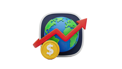 Global Growth: Earth, Red Arrow, and Dollar Coin