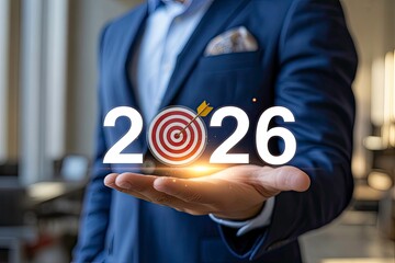 New Year 2026 Business Goals and Success Target Concept with Businessman Hand