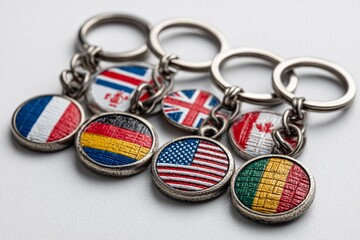 Vibrant Keychains Featuring World Flags Showcase Colorful Designs and Symbols