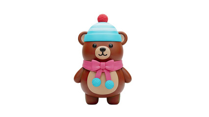 Cute cartoon bear wearing a winter hat and scarf