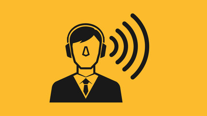 A simple, flat illustration of a person wearing headphones with sound waves emanating