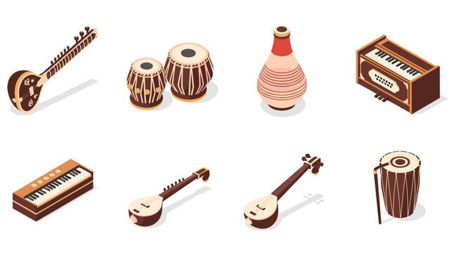 Traditional indian musical instruments in isometric design