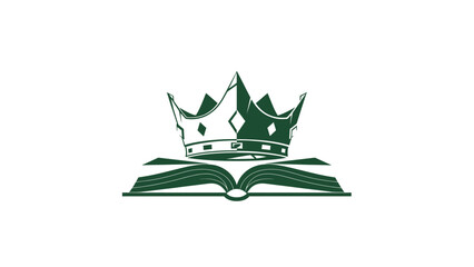 A green crown rests atop an open book, a symbol of knowledge and authority