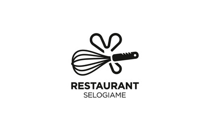 A minimalist logo featuring a whisk and text "RESTAURANT SELOGIAME" in black on a white background