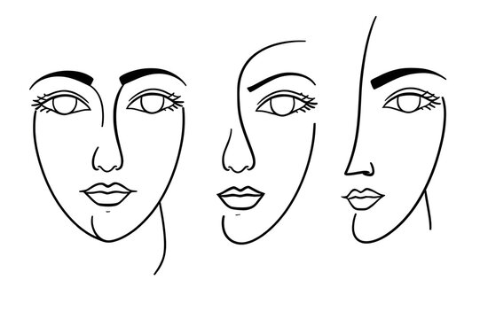 A minimalist line drawing of three female faces in different angles and expressions - Powered by Adobe