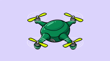 Green Drone with Yellow Propellers Flying in the Air.