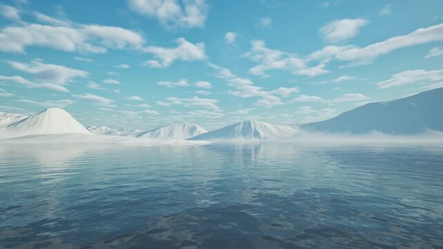 Arctic Winter Landscape with Snowy Mountains and Blue Water - Frozen Nature 3D landscape