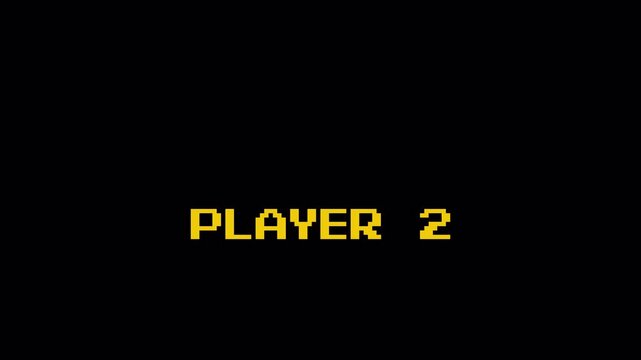 Player 2 8-Bit Pixelated Retro Game Text Flashing Animation Loop on Black Screen 4k video animation seamless loop